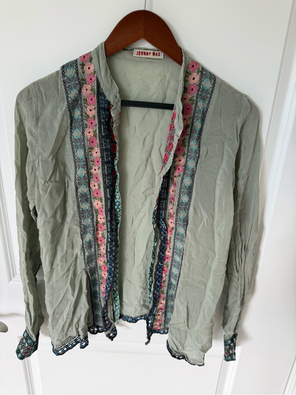 Johnny Was Sheer Floral Embroidered Blouse Size Small